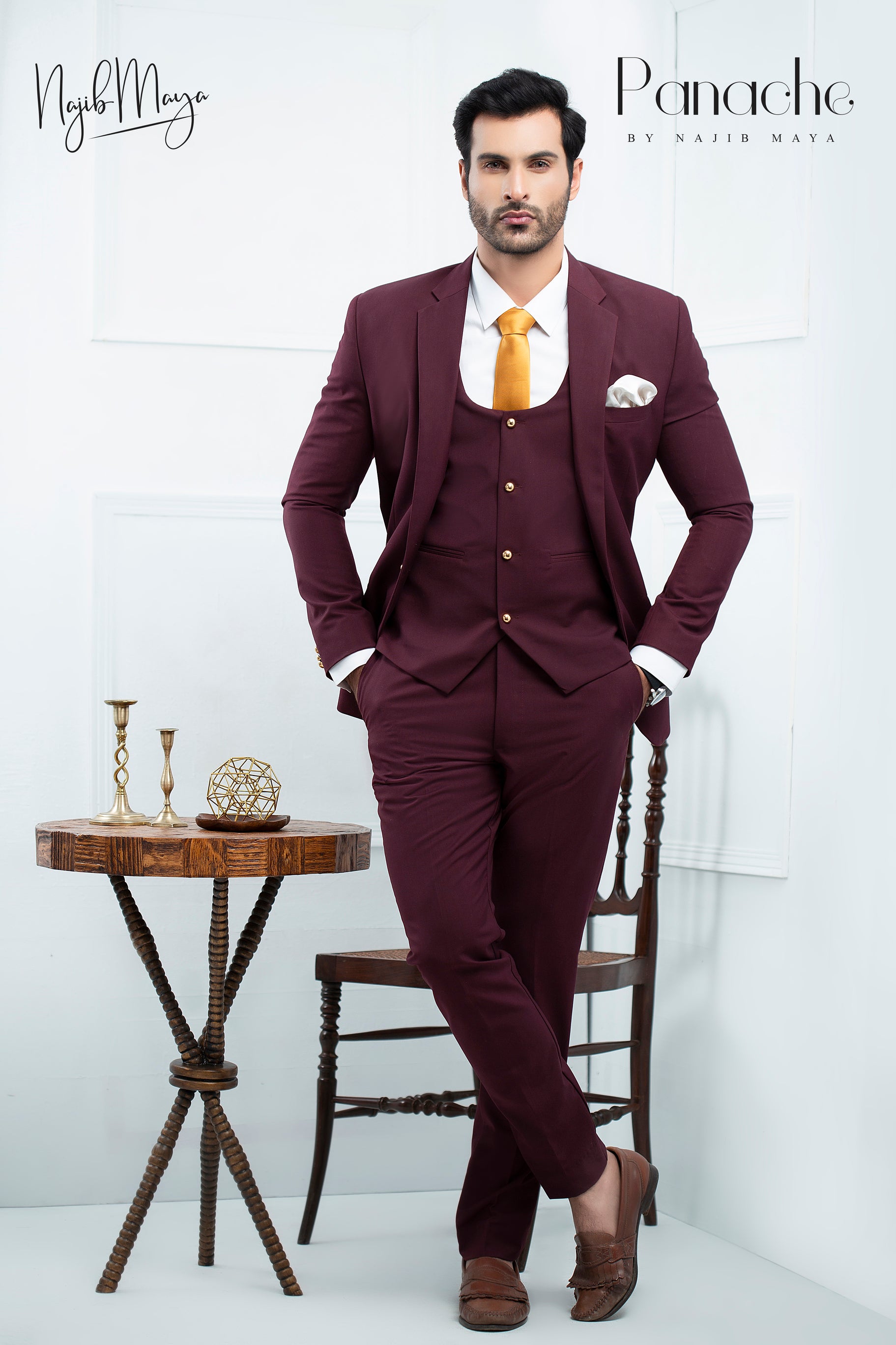 Maroon Coat Pent With White Shirt For Men's Main image