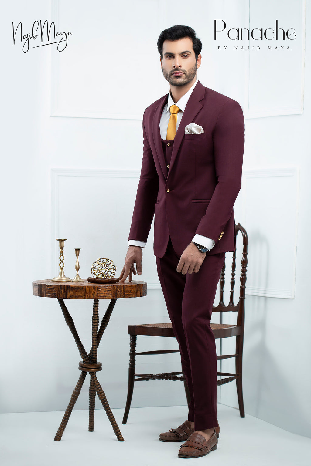 Maroon Coat Pent With White Shirt For Men's