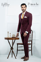 Maroon Coat Pent With White Shirt For Men's