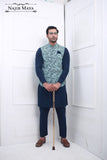 Sapphire Blue Elegant Printed Waist Coat For Men's