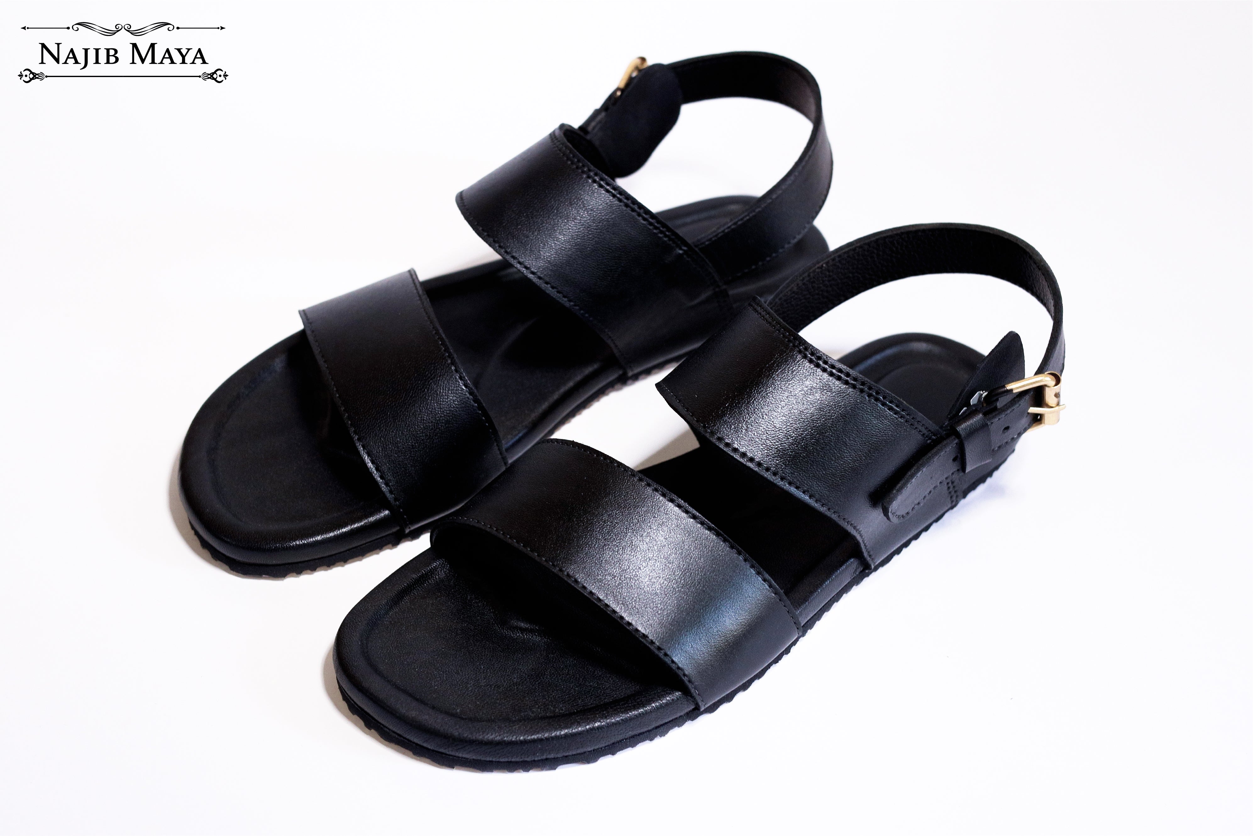 Black Casual Pure Leather Sandal For Men's Main image