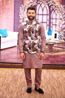 Brown & White Waist Coat For Men's