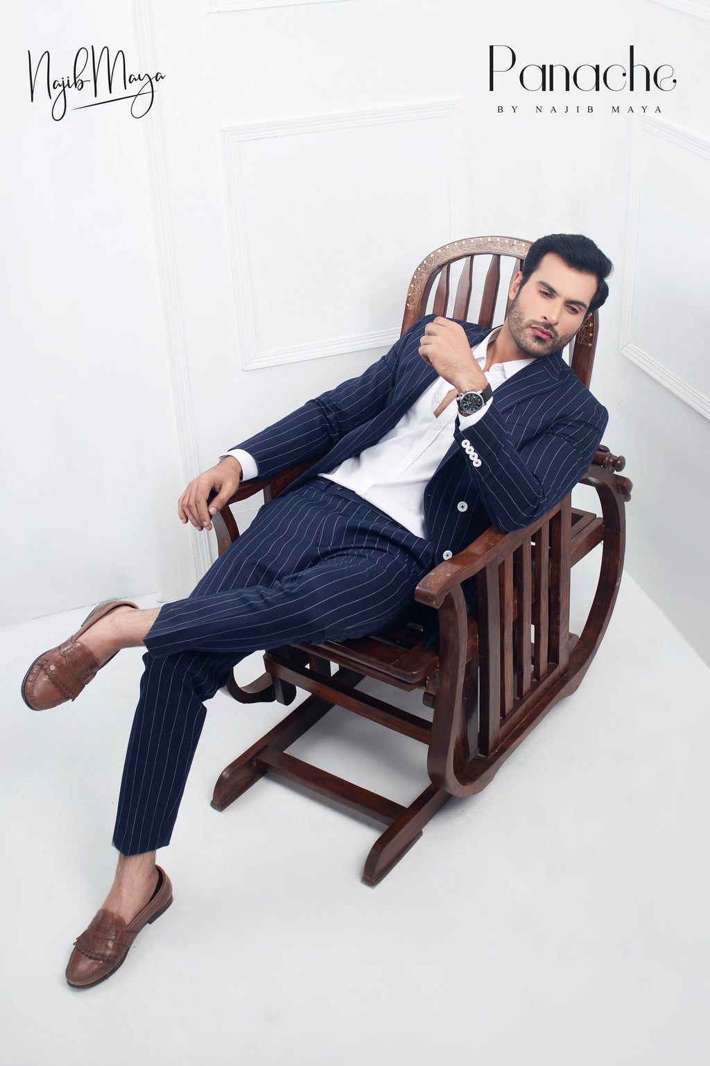 Navy Blue With White Lining For Men's