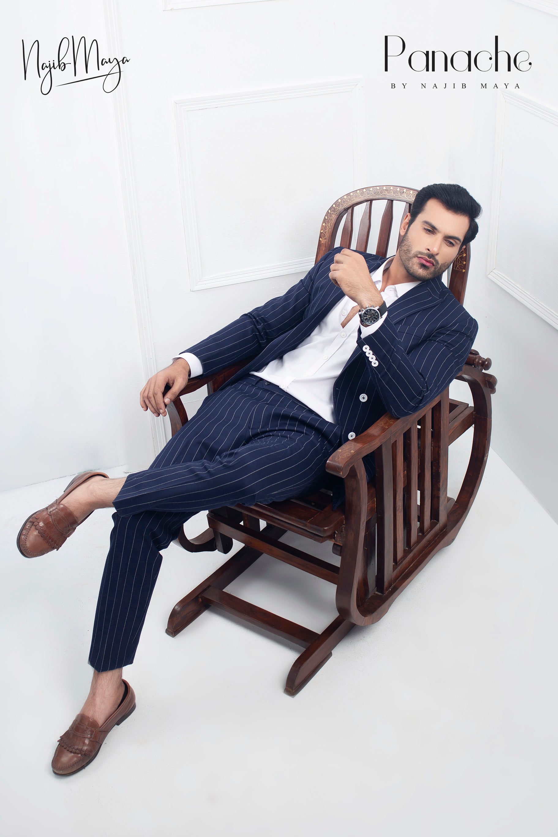 Navy Blue With White Lining For Men's