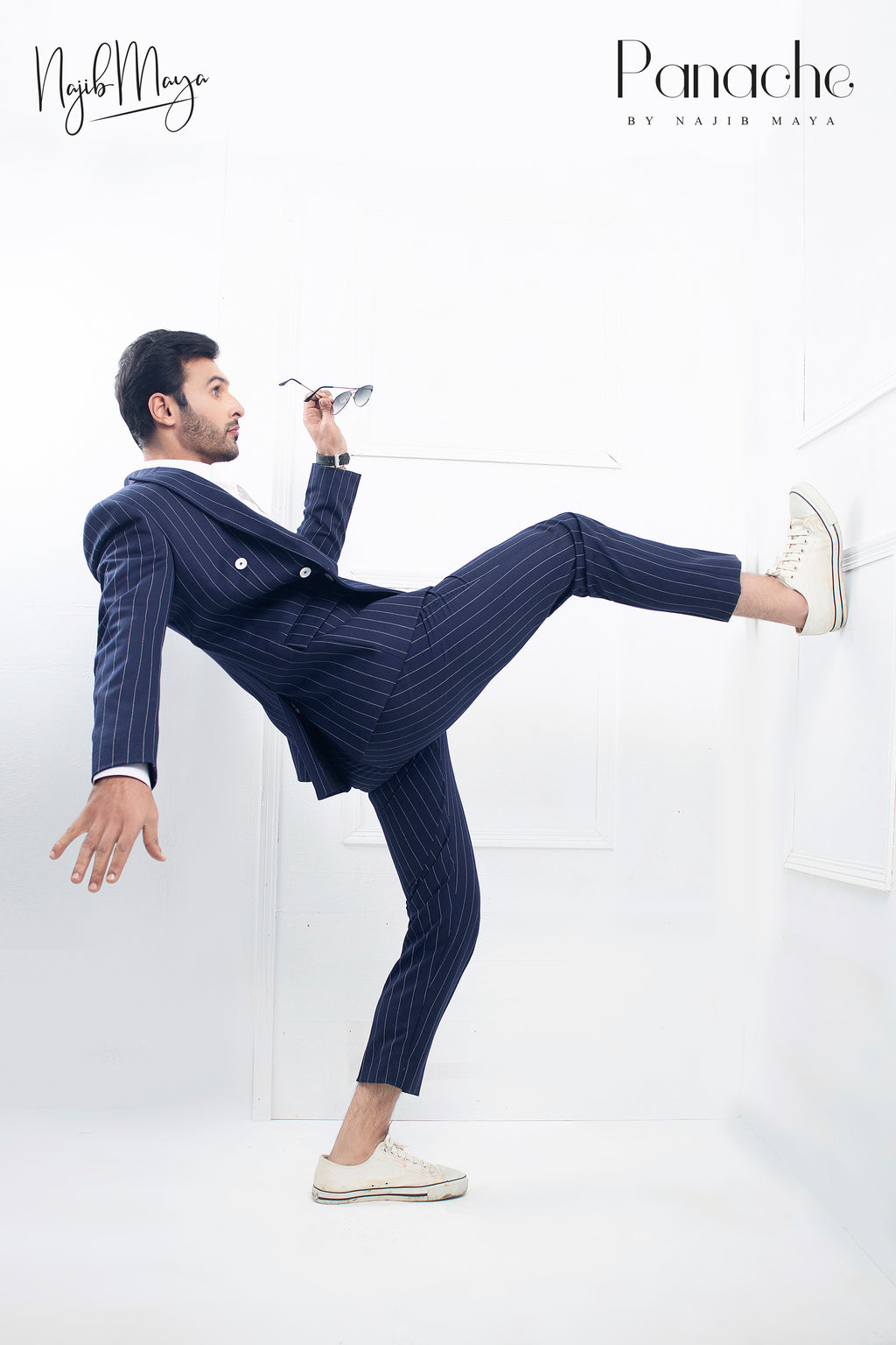 Navy Blue With White Lining For Men's