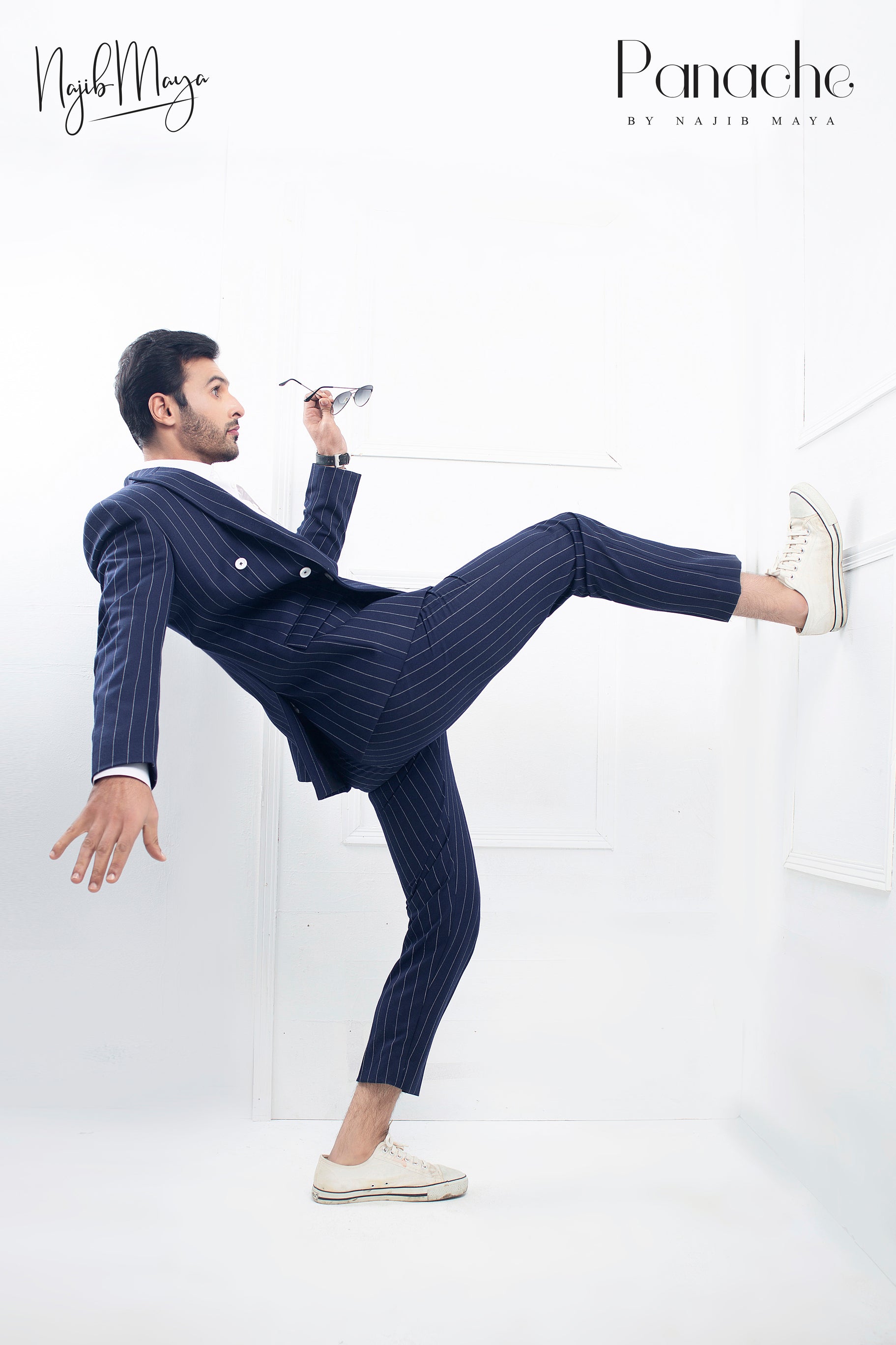 Navy Blue With White Lining For Men's