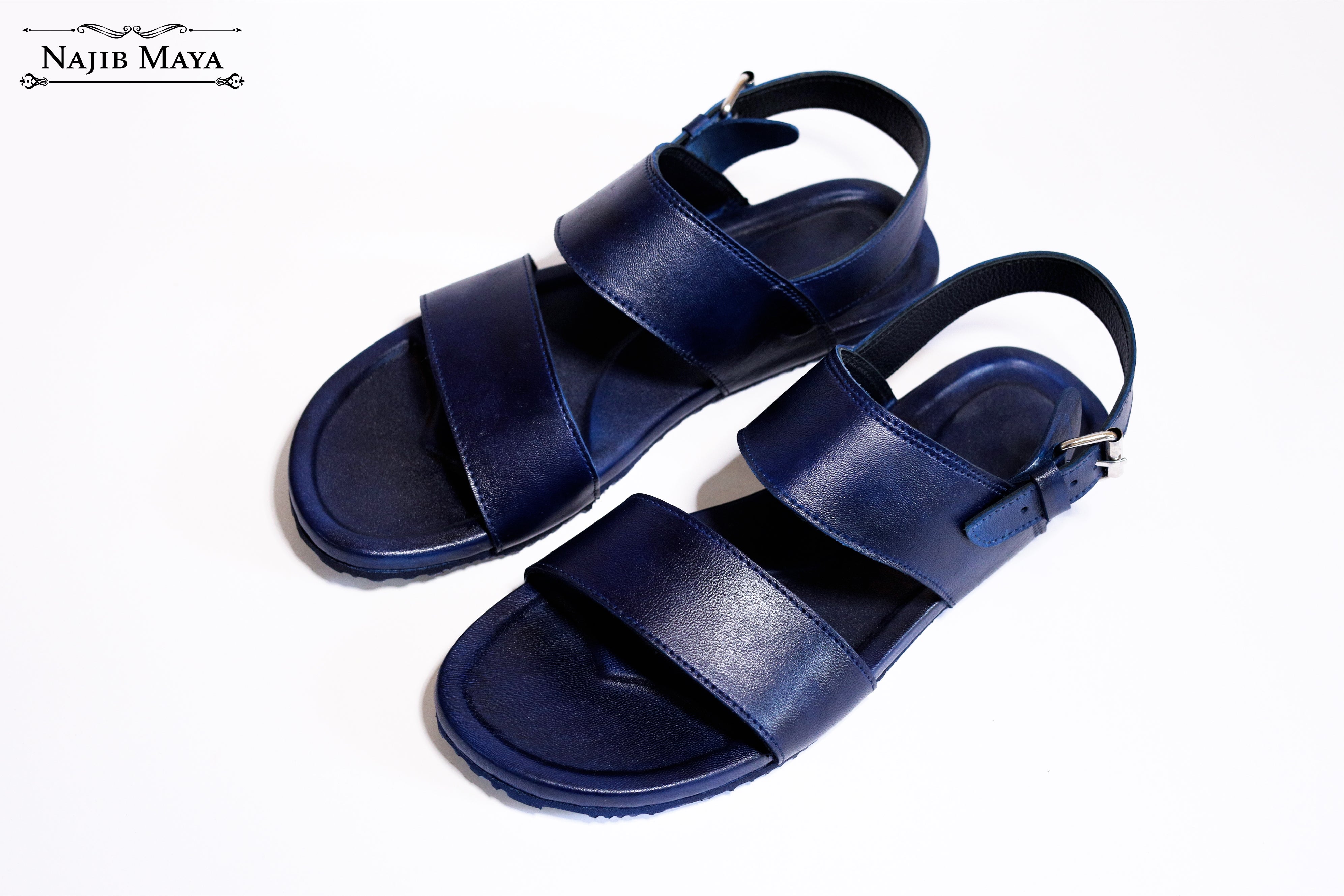 Navy Blue Casual Pure Leather Sandal For Men's Main image