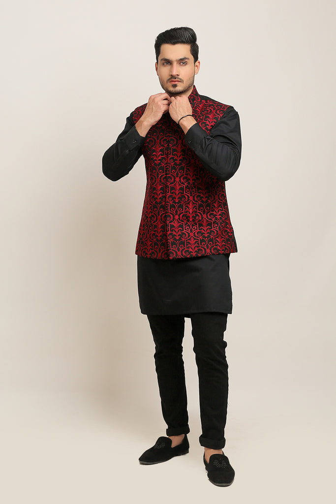 Red & Black Waist Coat For Men's