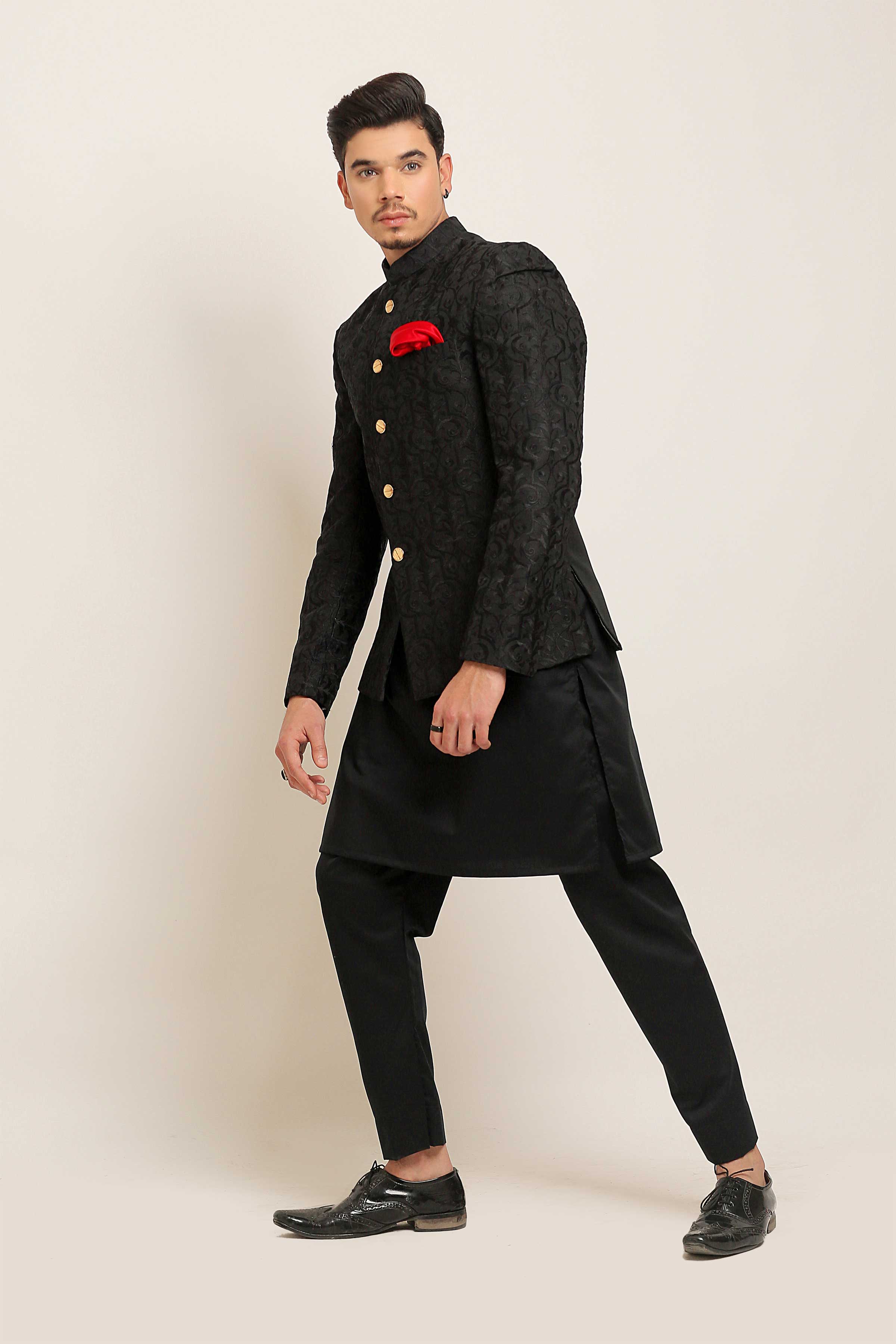 Black Sequence Emboridery Prince Coat For Men's Secondary image