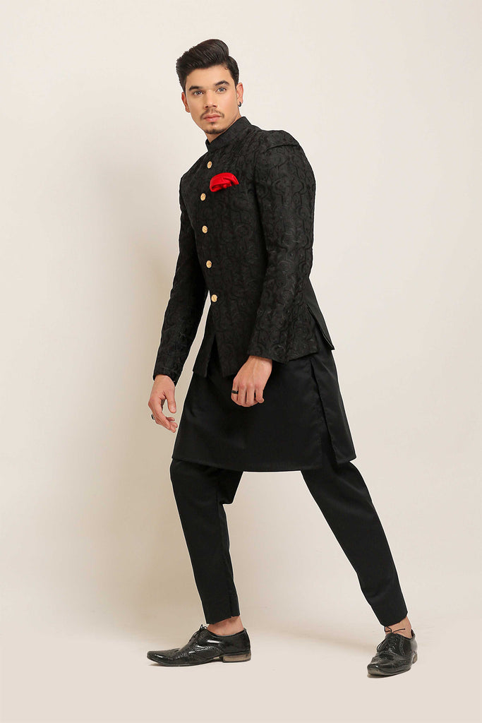 Black Sequence Emboridery Prince Coat For Men's