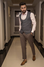 Brown 3 Pec Coat Pent For Men's