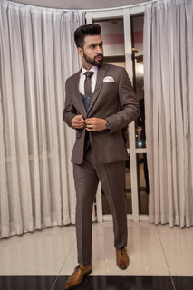 Brown 3 Pec Coat Pent For Men's
