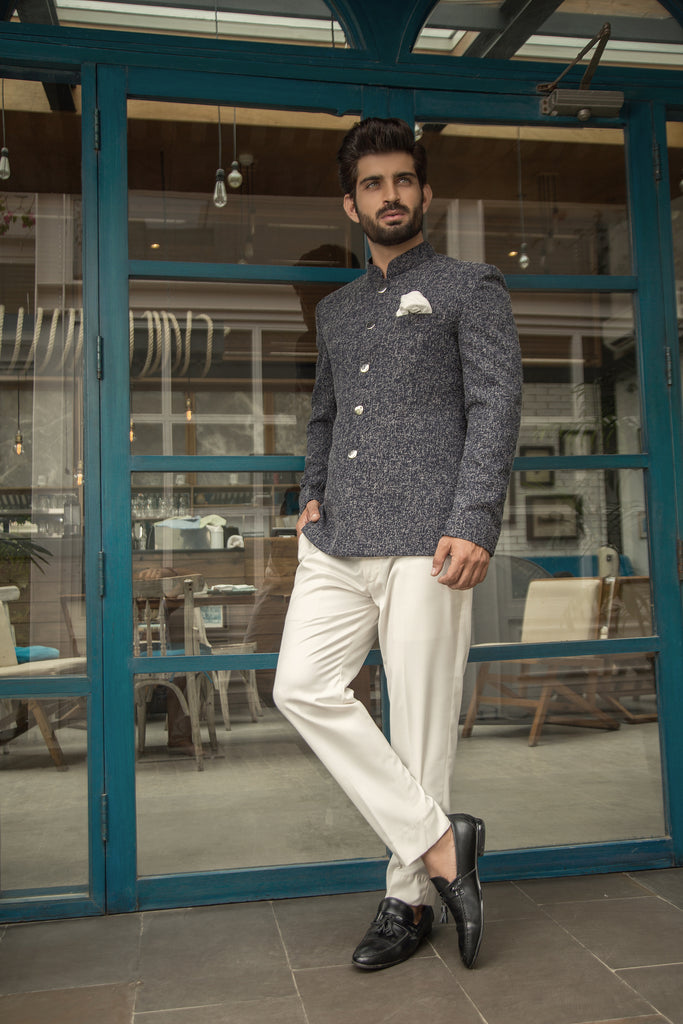 Gray Coat With Off White Pant For Men's