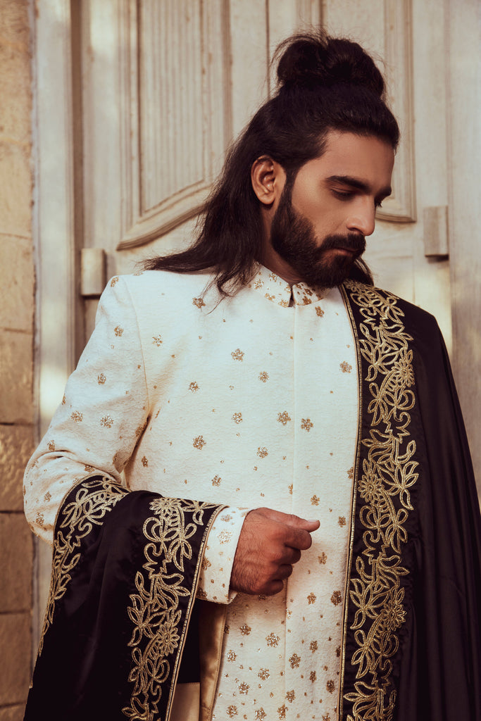 White Embroidery Sherwani For Men's