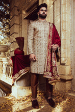 Load image into Gallery viewer, Golden &amp; Brown With Red Turban Sherwani For Men&#39;s