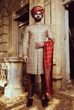 Golden & Brown With Red Turban Sherwani For Men's