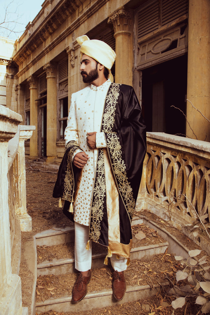 White Embroidery Sherwani For Men's