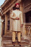 Beige & Golden Sherwani For Men's