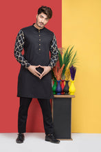 Load image into Gallery viewer, Black Sleeves Embroidery Kurta Pajama For Men&#39;s