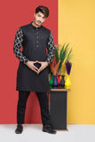 Black Sleeves Embroidery Kurta Pajama For Men's