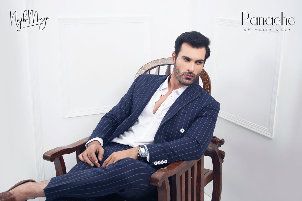 Navy Blue With White Lining For Men's