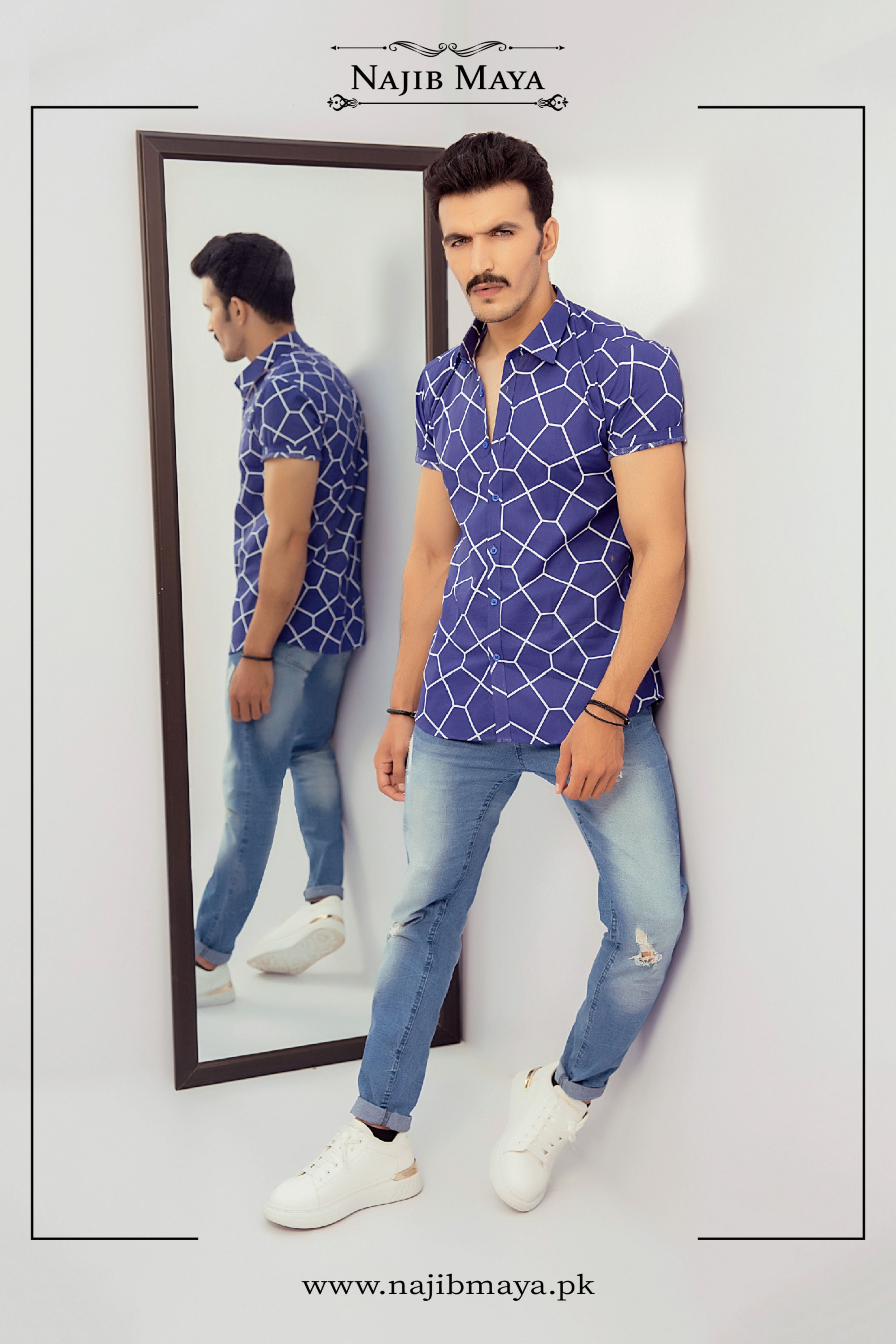 Blue Printed Casual Shirt For Men's Main image