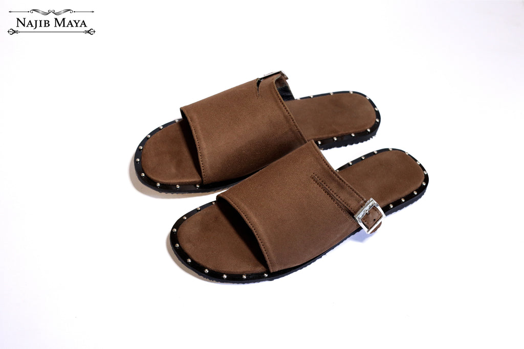 Brown Fancy Pure Leather Sliper For Men's