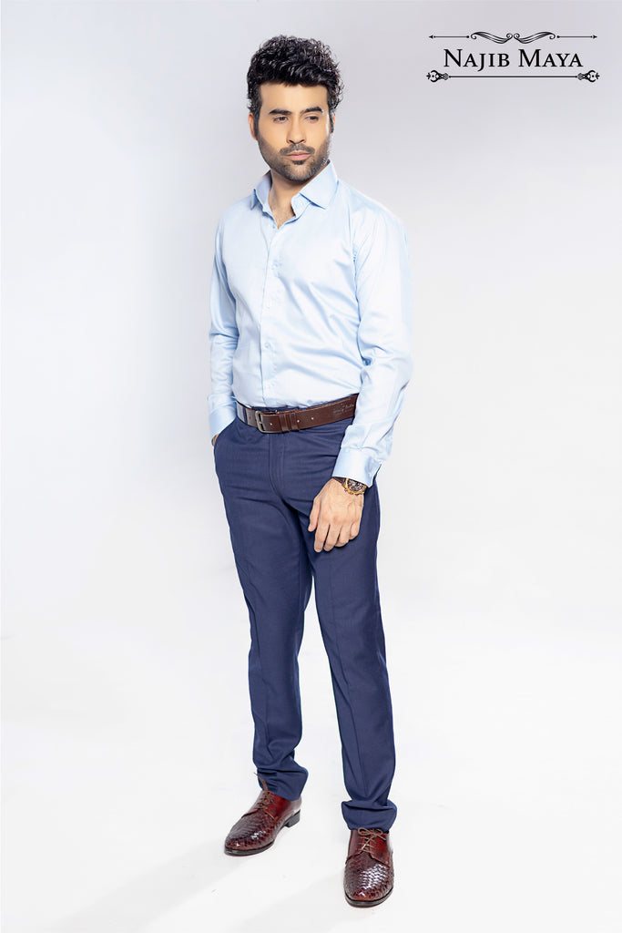 Sky Blue Slim Fit Formal Shirt For Men's