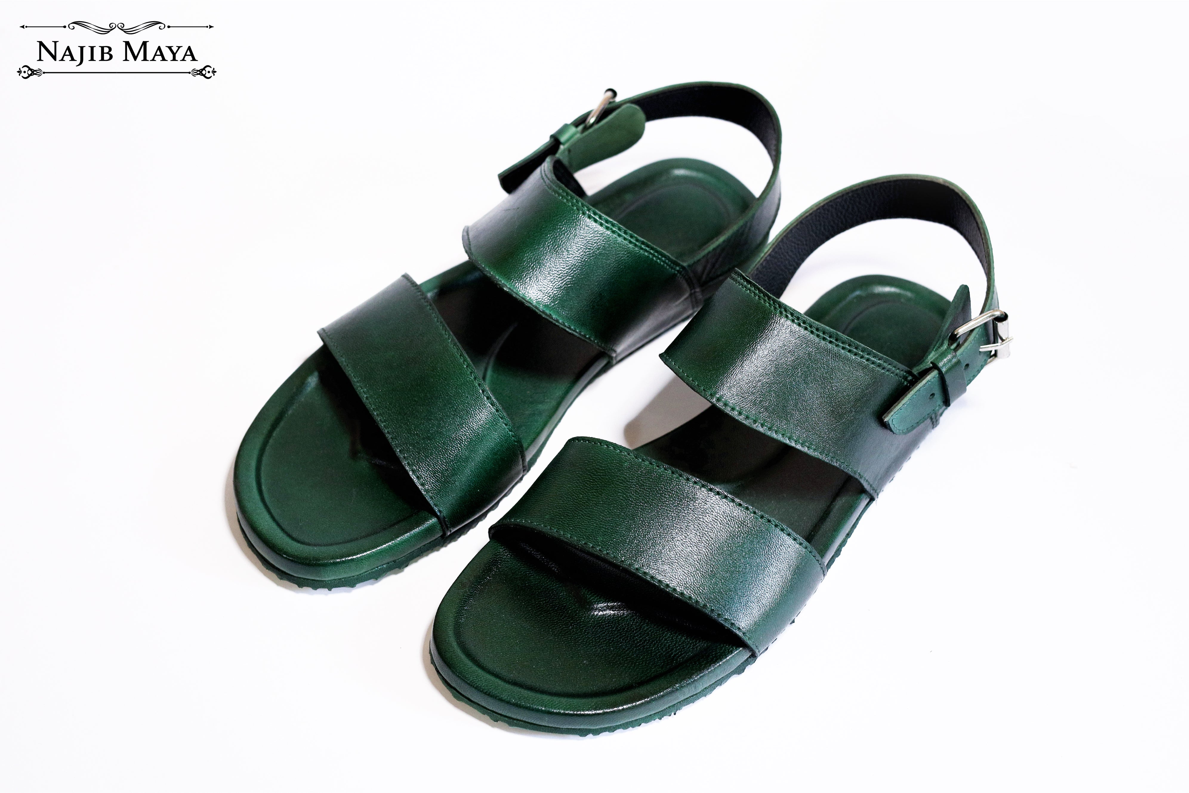 Green Casual Pure Leather Sandal For Men's Main image