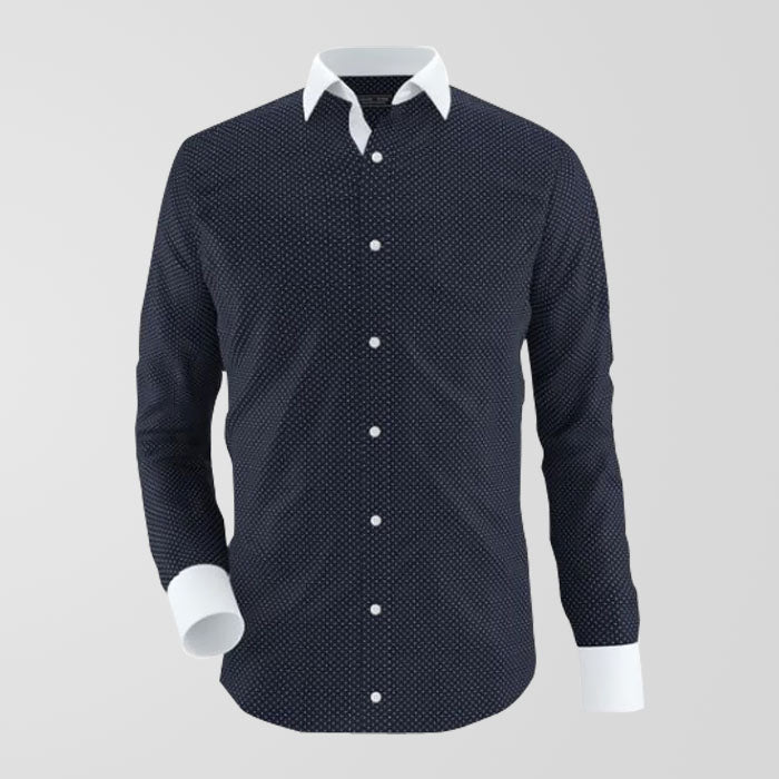Navy Blue Polka Dot Formal Shirt For Men's Main image