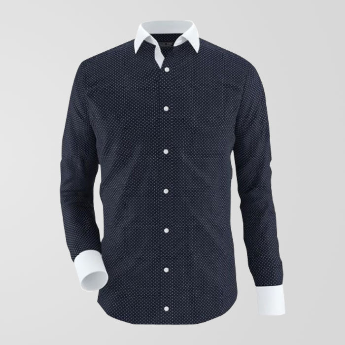 Navy Blue Polka Dot Formal Shirt For Men's