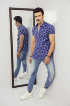 Blue Printed Casual Shirt For Men's