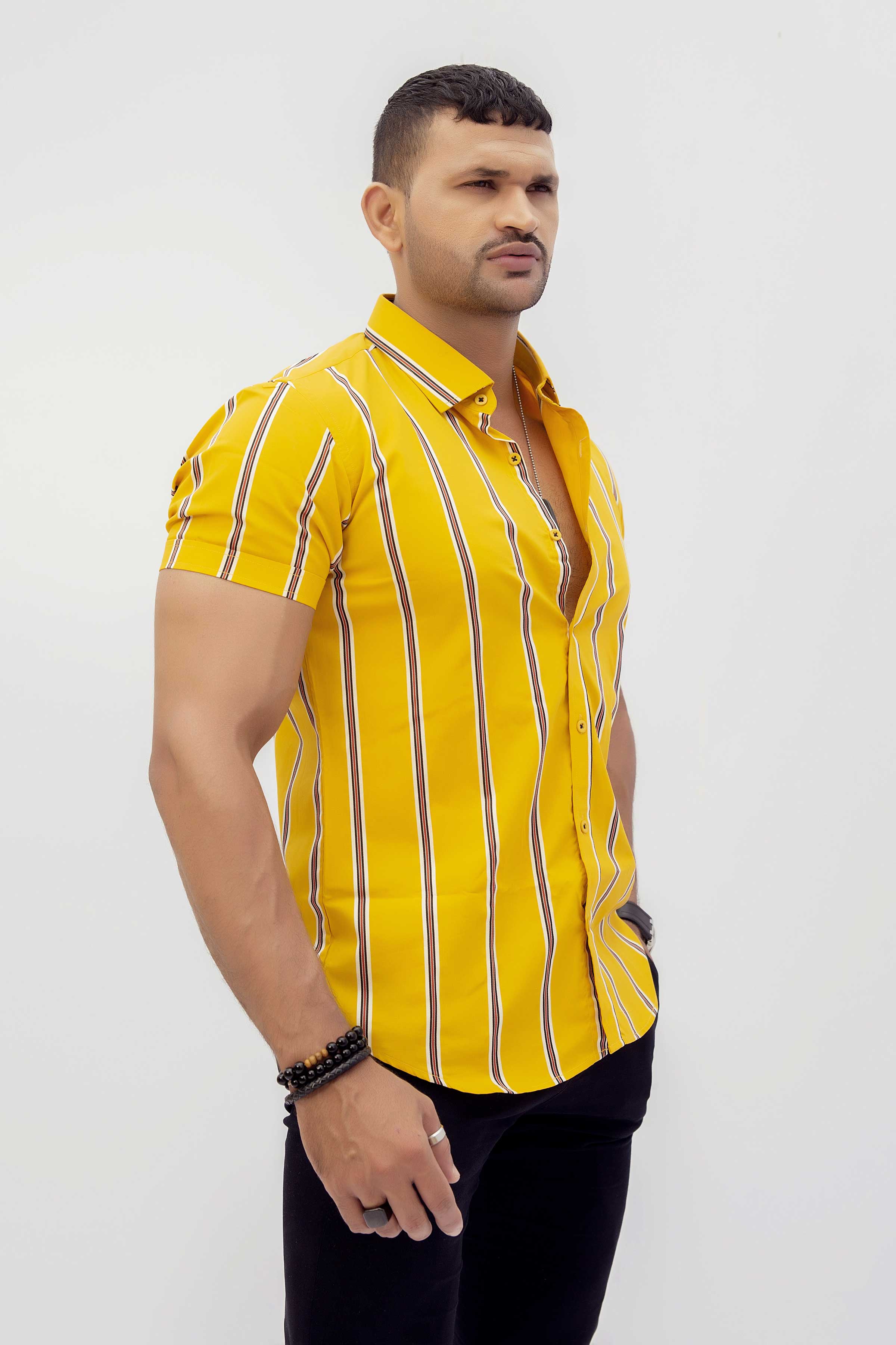 Yellow Lining Casual Shirt For Men's Secondary image