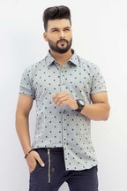 Gray Casual Shirt With Black Dot For Men's