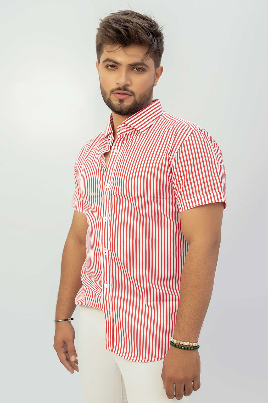 Pink Lining Half Sleeve Casual Shirt For Men's