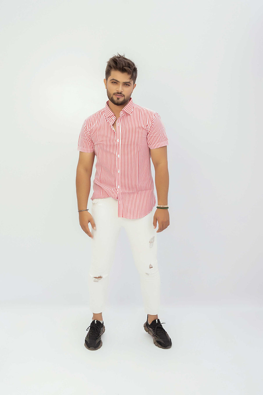 Pink Lining Half Sleeve Casual Shirt For Men's