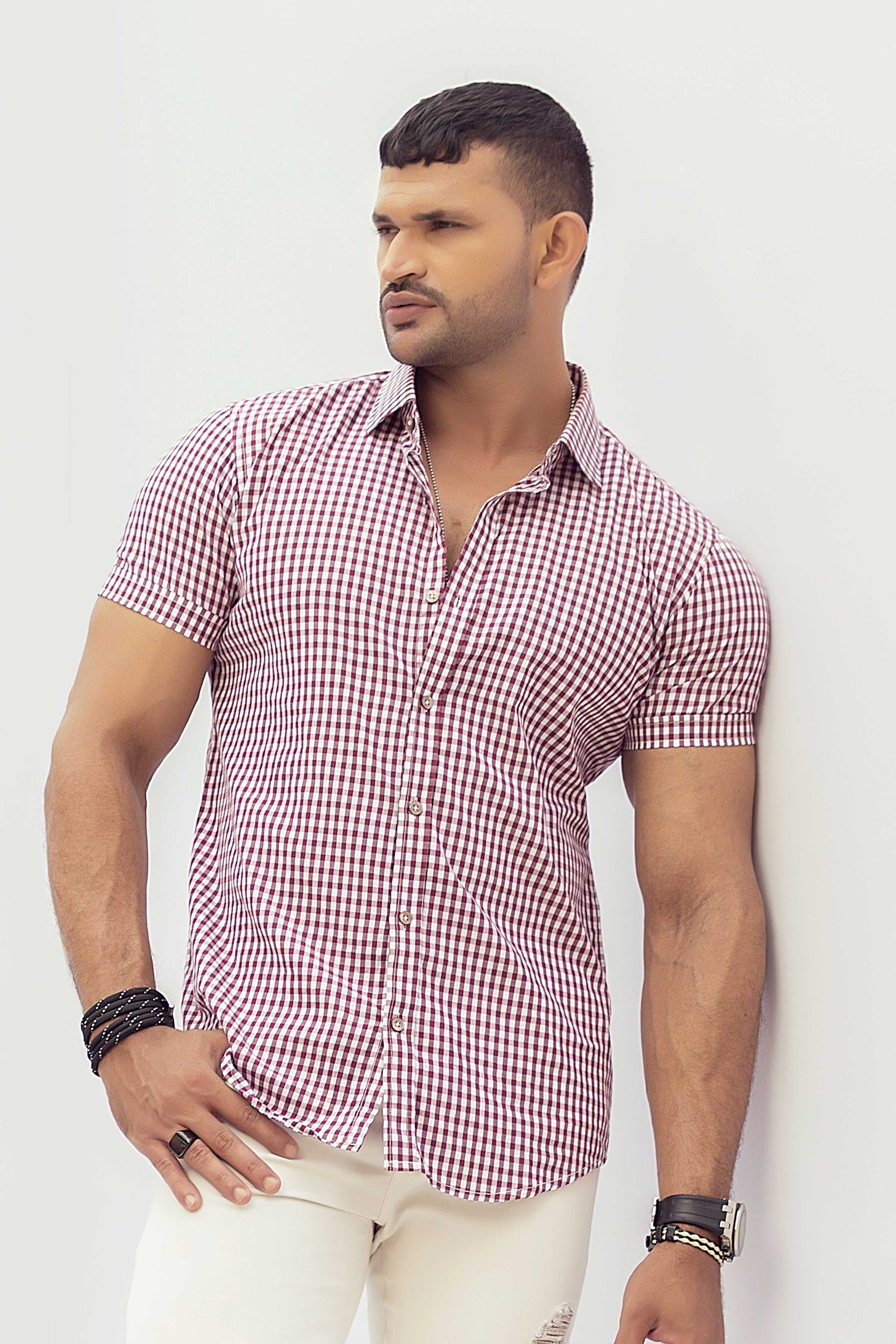 Red & White Check Casual Shirt For Men's Secondary image