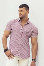 Red & White Check Casual Shirt For Men's