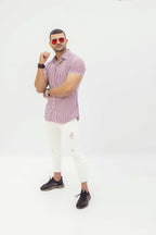 Red & White Check Casual Shirt For Men's