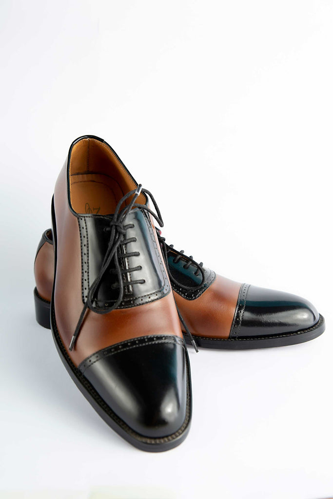 Brown & Black Two Tone Hand Made Shoes For Men's