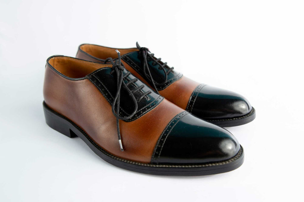 Brown & Black Two Tone Hand Made Shoes For Men's