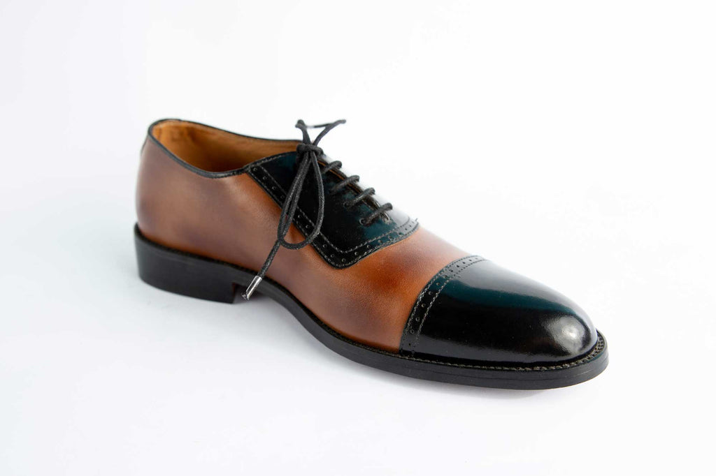 Brown & Black Two Tone Hand Made Shoes For Men's