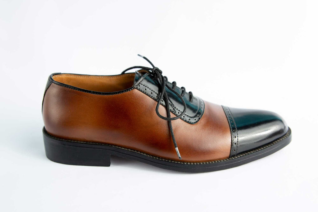Brown & Black Two Tone Hand Made Shoes For Men's