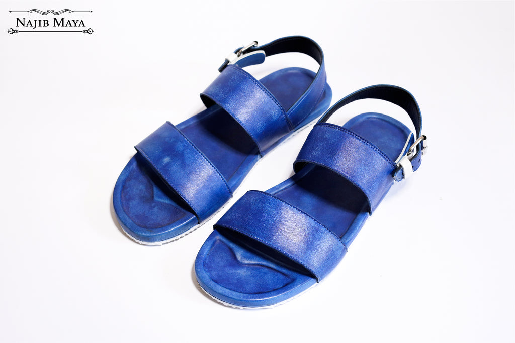 Blue Casual Pure Leather Sandal For Men's