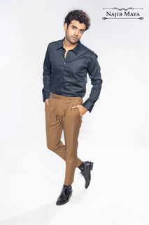 Black Jut Slim Fit Formal Shirt For Men's