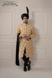 Golden With Black Dotted Embroidered Sherwani For Men's