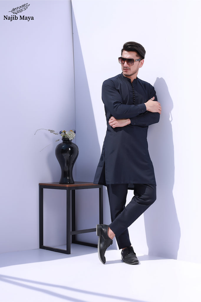 Black Basic Kurta Pajama For Men's