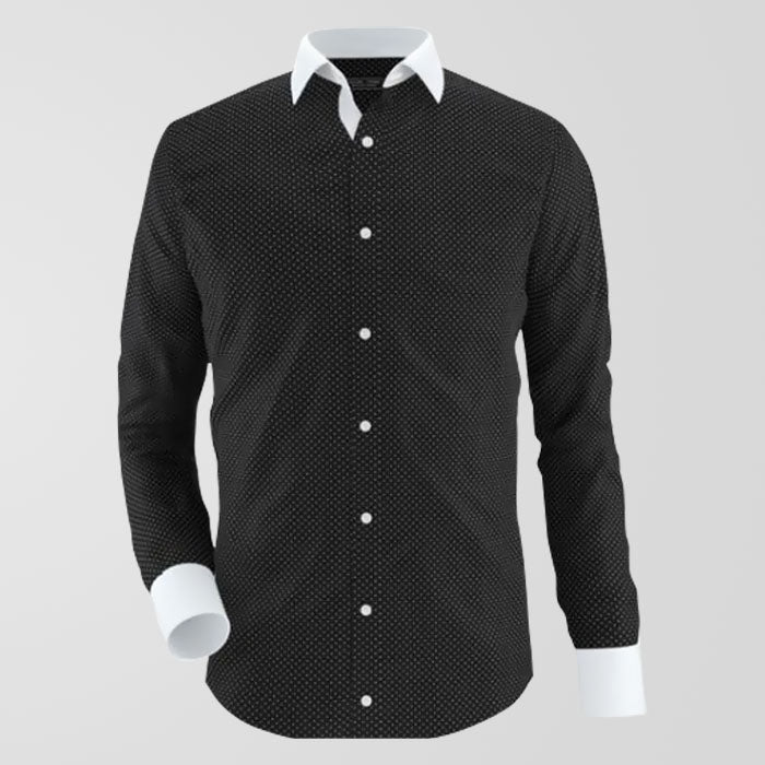 Black Polka Dot Formal Shirt With White Contrast For Men's Main image