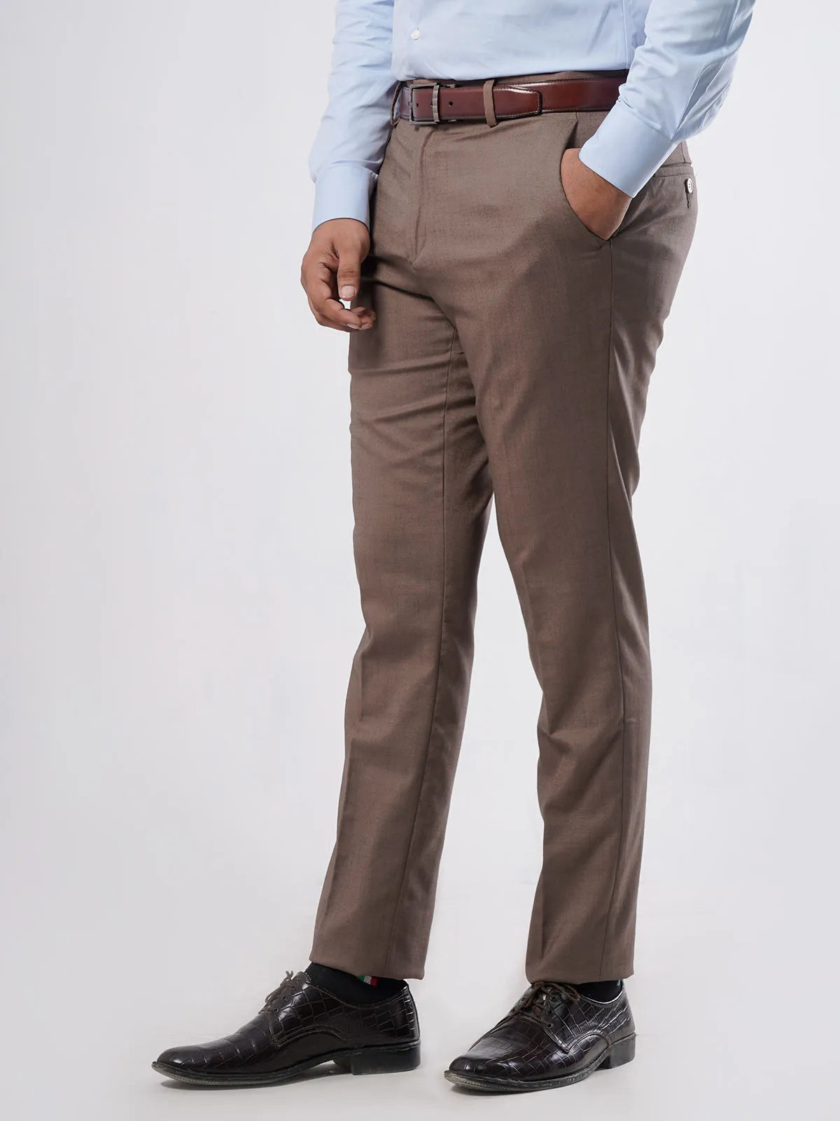 Brown Self Formal Dress Pant For Men's Main image