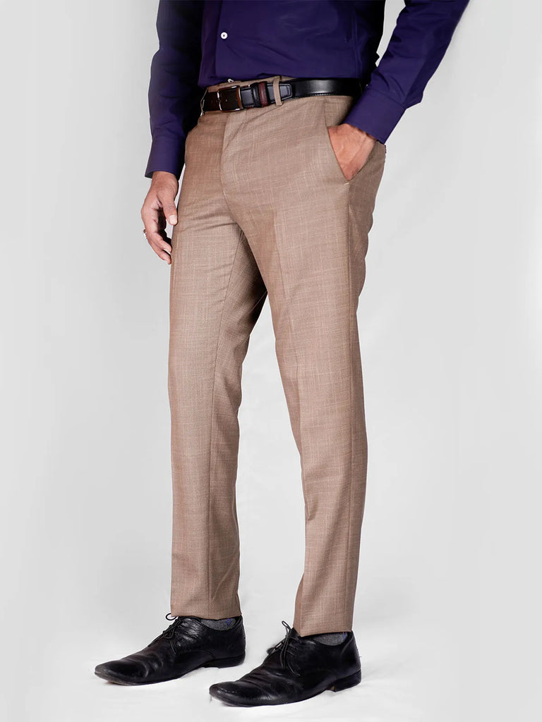 Brown Self Formal Dress Pants For Men's